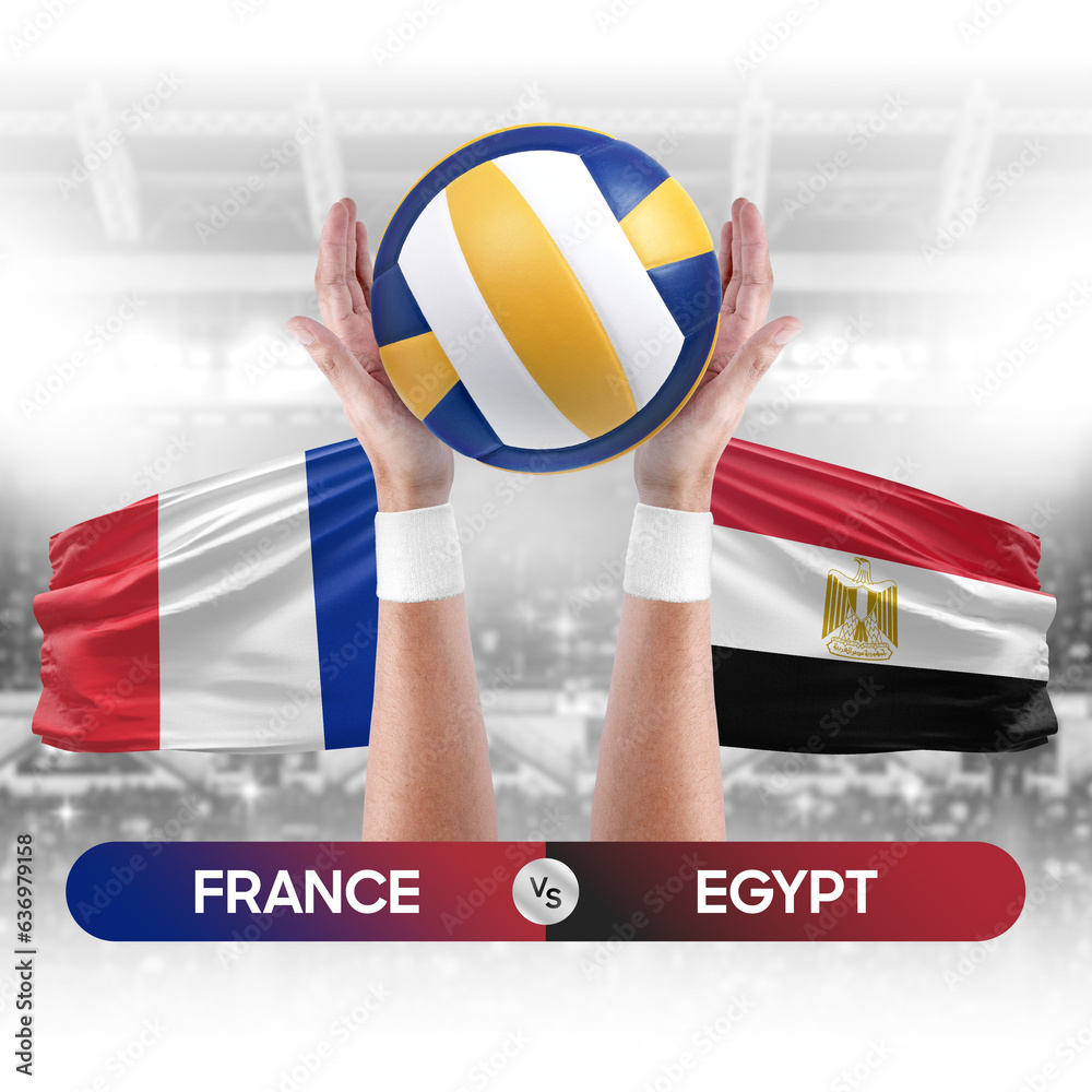 France vs Egypt national teams volleyball volley ball match competition concept.