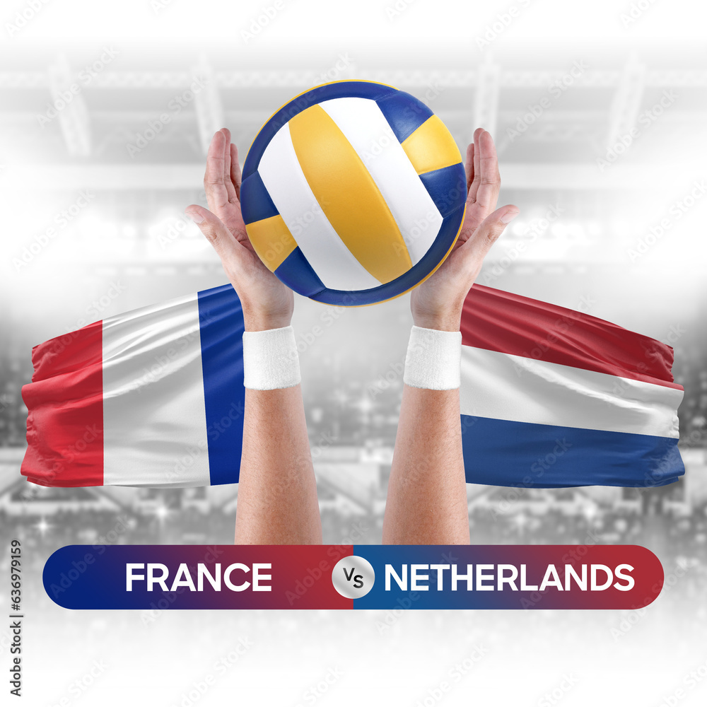 France vs Netherlands national teams volleyball volley ball match competition concept.