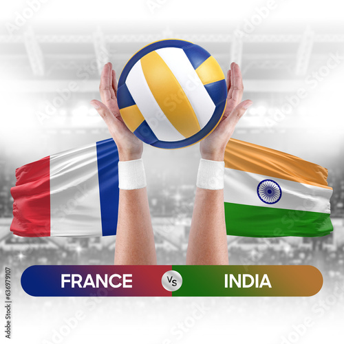 France vs India national teams volleyball volley ball match competition concept.