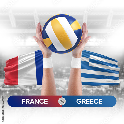 France vs Greece national teams volleyball volley ball match competition concept.