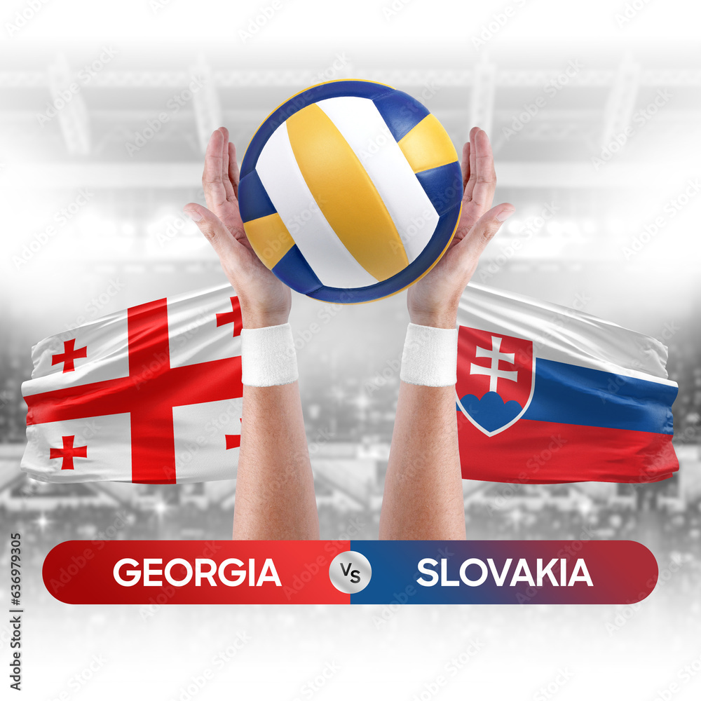 Georgia vs Slovakia national teams volleyball volley ball match competition concept.