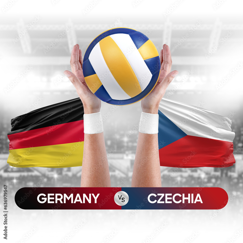 Germany vs Czechia national teams volleyball volley ball match competition concept.