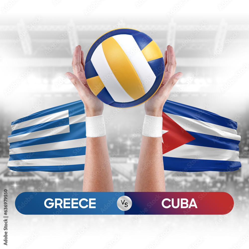 Greece vs Cuba national teams volleyball volley ball match competition concept.