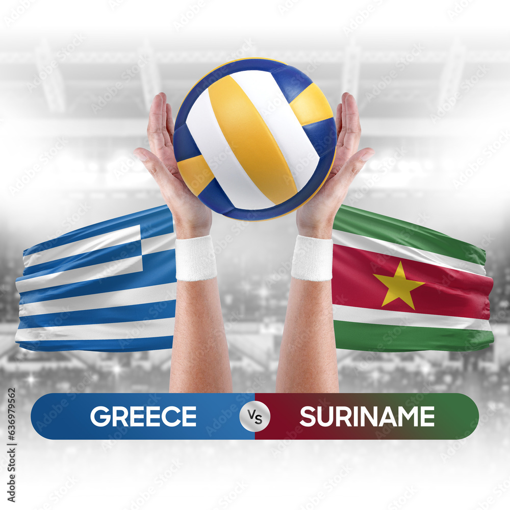 Greece vs Suriname national teams volleyball volley ball match competition concept.