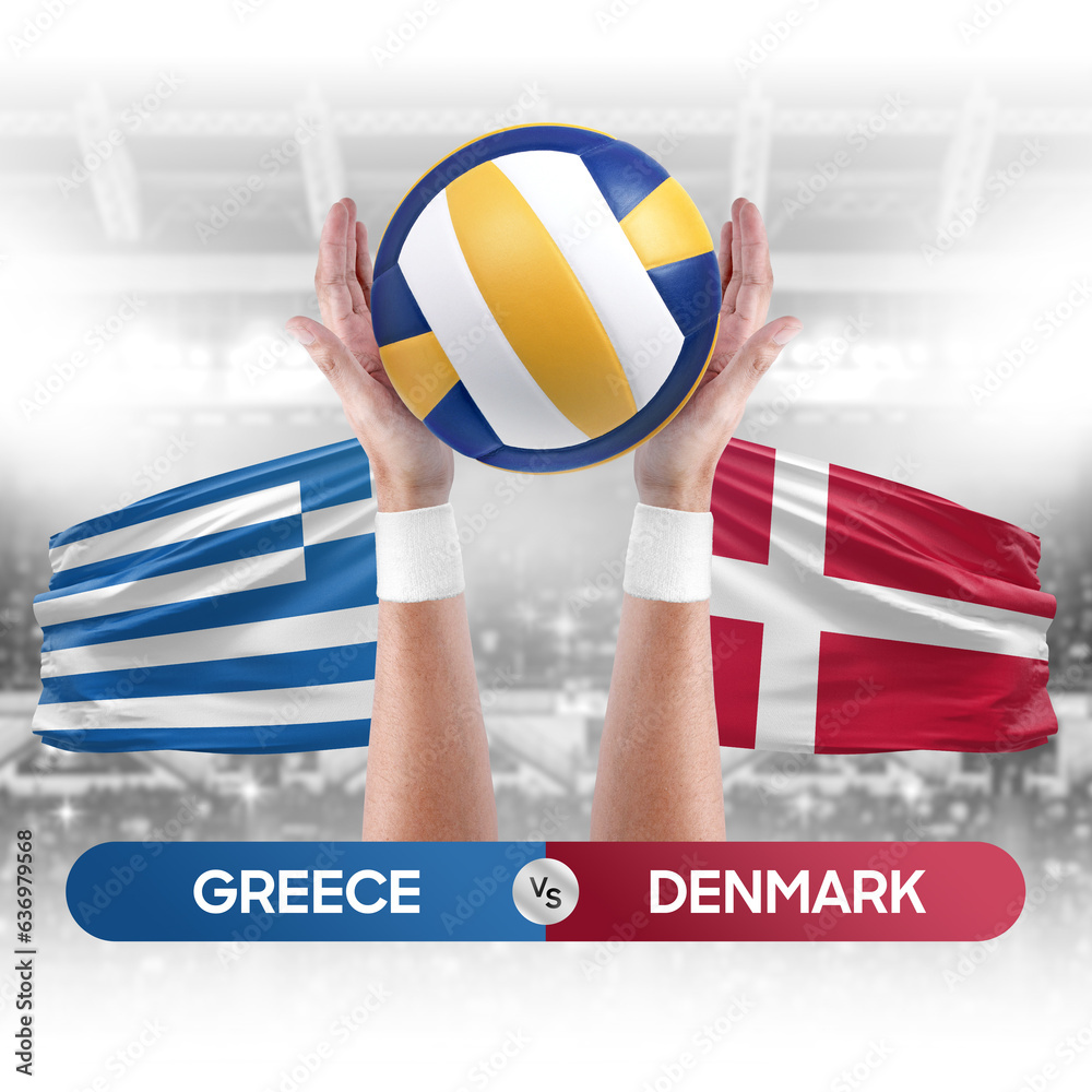 Greece vs Denmark national teams volleyball volley ball match competition concept.