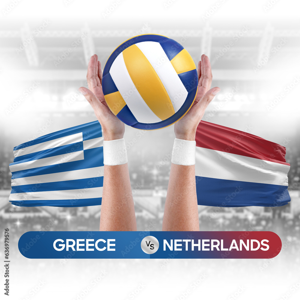 Greece vs Netherlands national teams volleyball volley ball match competition concept.