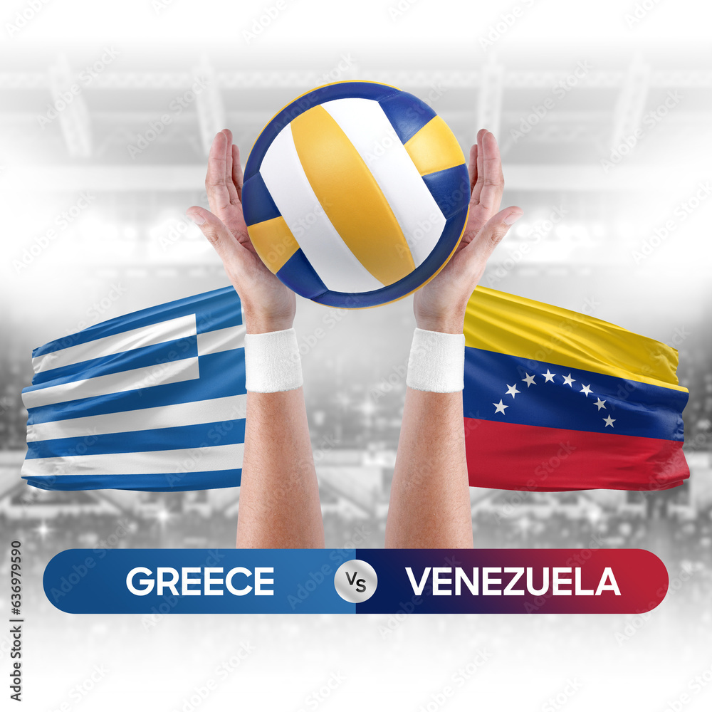 Greece vs Venezuela national teams volleyball volley ball match competition concept.