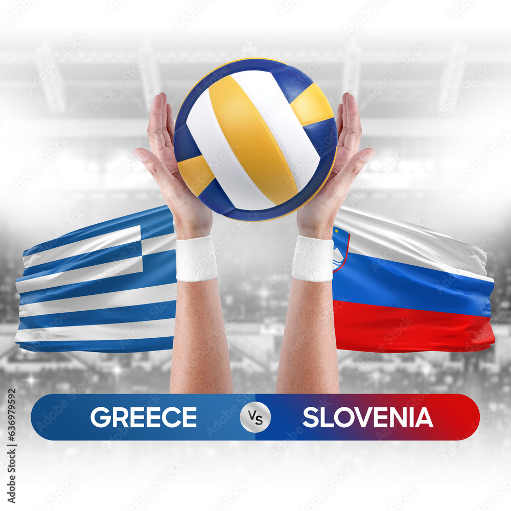 Greece vs Slovenia national teams volleyball volley ball match competition concept.