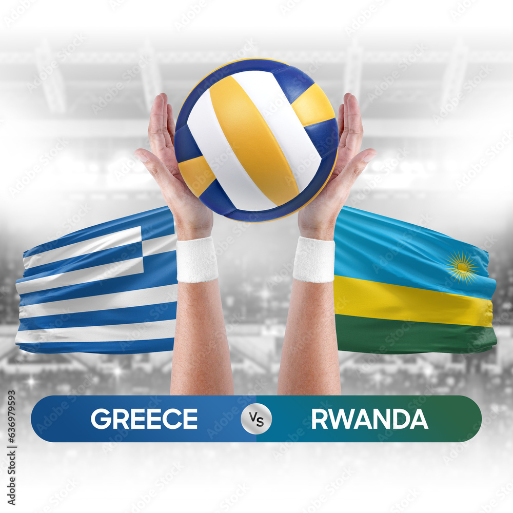 Greece vs Rwanda national teams volleyball volley ball match competition concept.