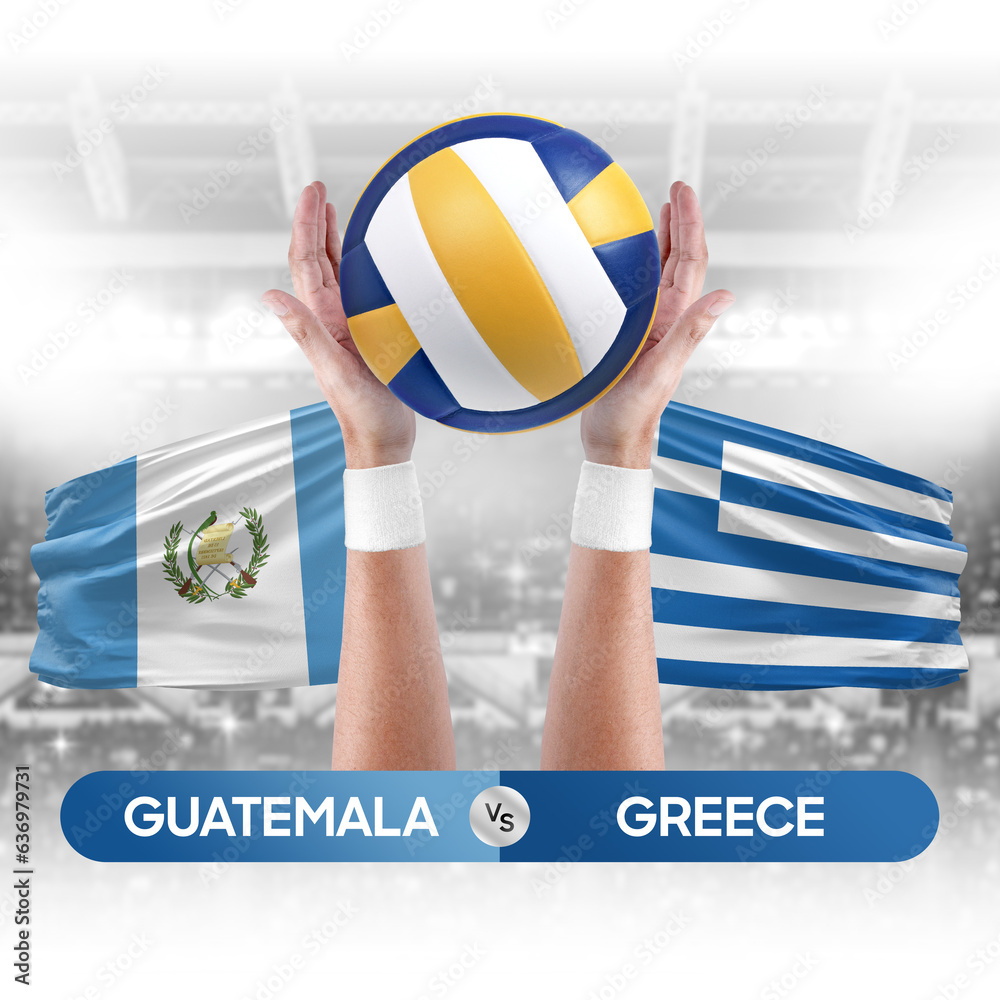 Guatemala vs Greece national teams volleyball volley ball match competition concept.