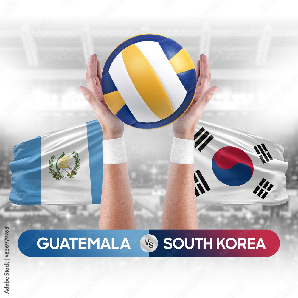 Guatemala vs South Korea national teams volleyball volley ball match competition concept.
