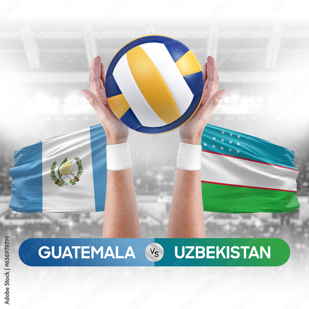 Guatemala vs Uzbekistan national teams volleyball volley ball match competition concept.