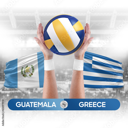 Guatemala vs Greece national teams volleyball volley ball match competition concept.