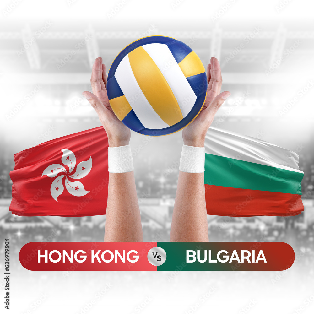 Hong Kong vs Bulgaria national teams volleyball volley ball match competition concept.