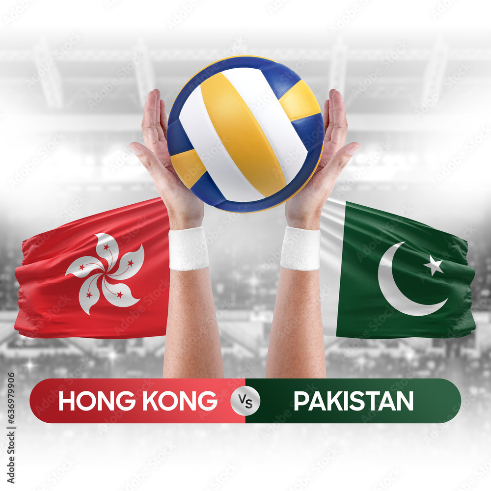 Hong Kong vs Pakistan national teams volleyball volley ball match competition concept.