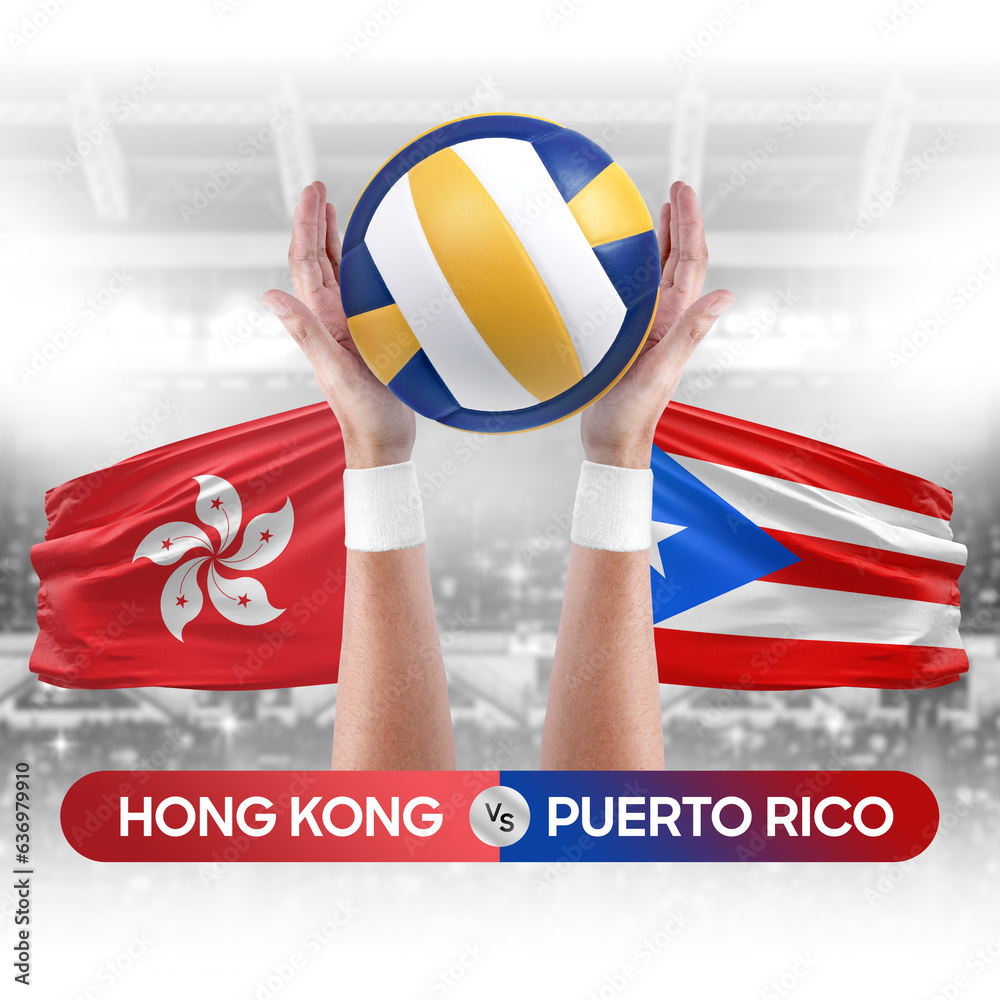 Hong Kong vs Puerto Rico national teams volleyball volley ball match competition concept.