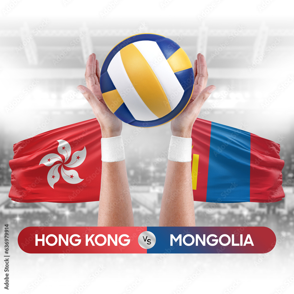 Hong Kong vs Mongolia national teams volleyball volley ball match competition concept.