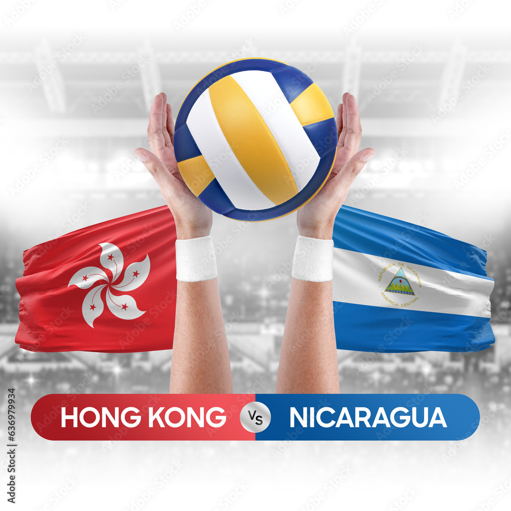 Hong Kong vs Nicaragua national teams volleyball volley ball match competition concept.