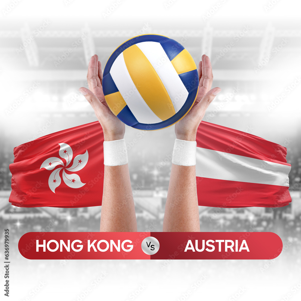 Hong Kong vs Austria national teams volleyball volley ball match competition concept.