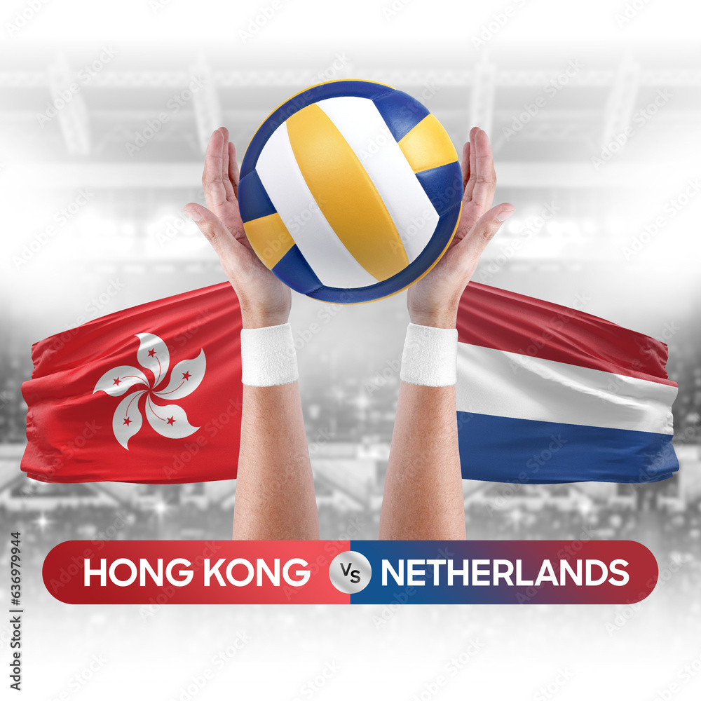 Hong Kong vs Netherlands national teams volleyball volley ball match competition concept.