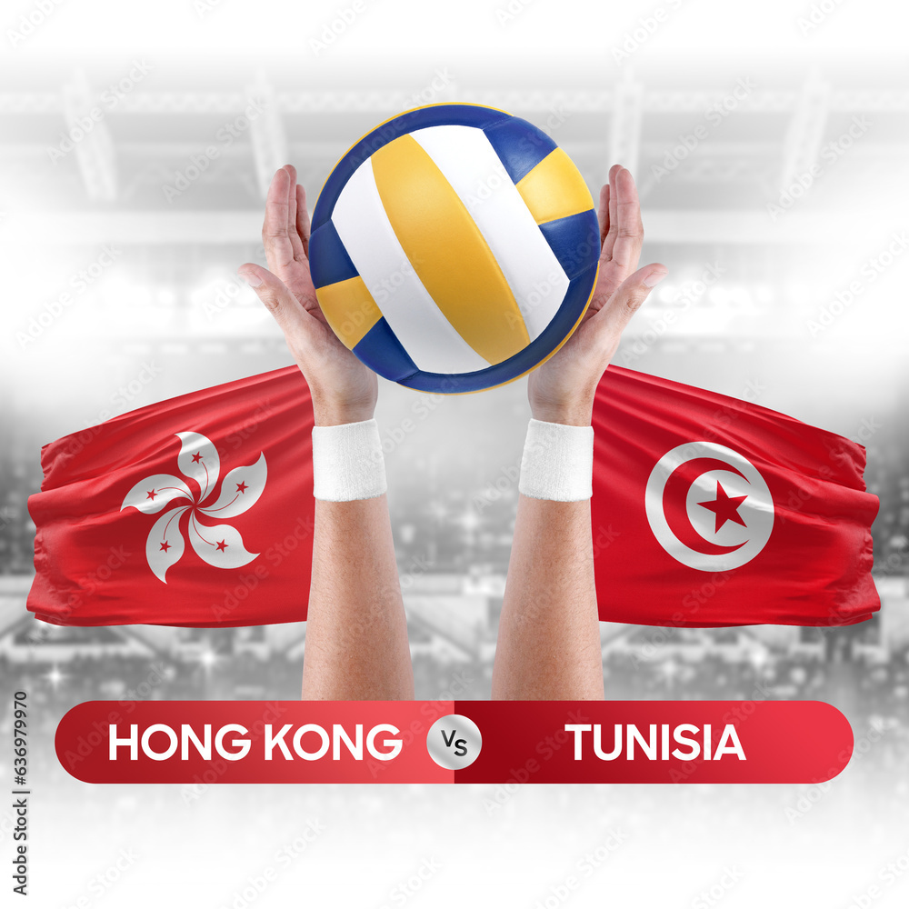 Hong Kong vs Tunisia national teams volleyball volley ball match competition concept.