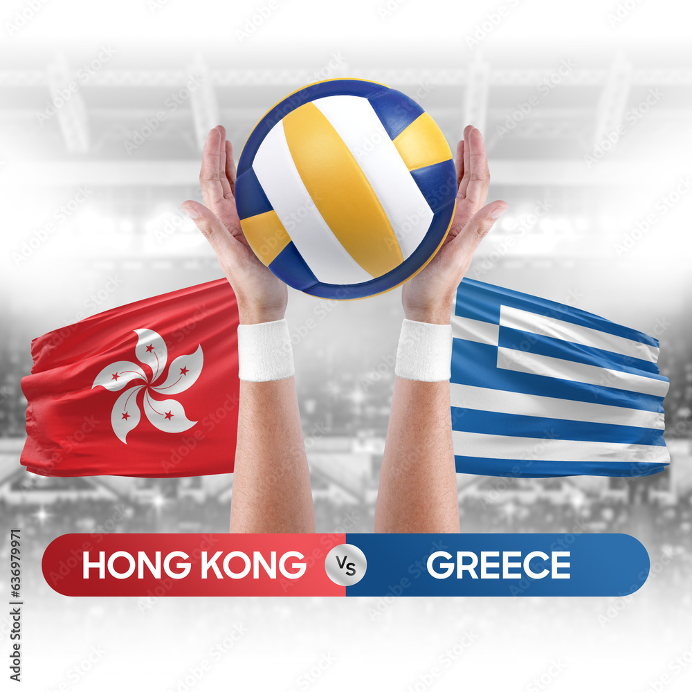 Hong Kong vs Greece national teams volleyball volley ball match competition concept.