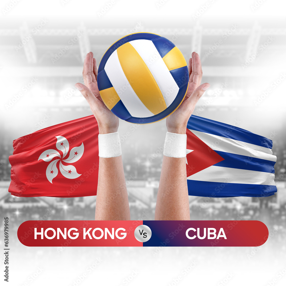 Hong Kong vs Cuba national teams volleyball volley ball match competition concept.