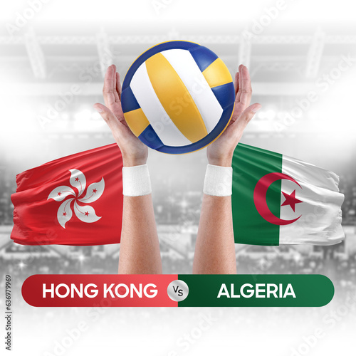 Hong Kong vs Algeria national teams volleyball volley ball match competition concept.