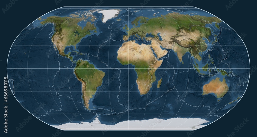 Tectonic plates. Satellite. Robinson projection 0