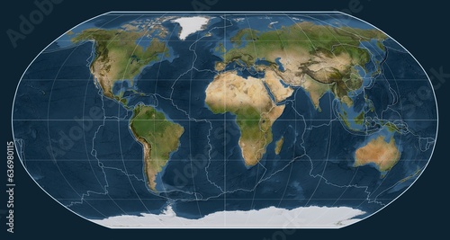 Tectonic plates. Satellite. Robinson projection 0