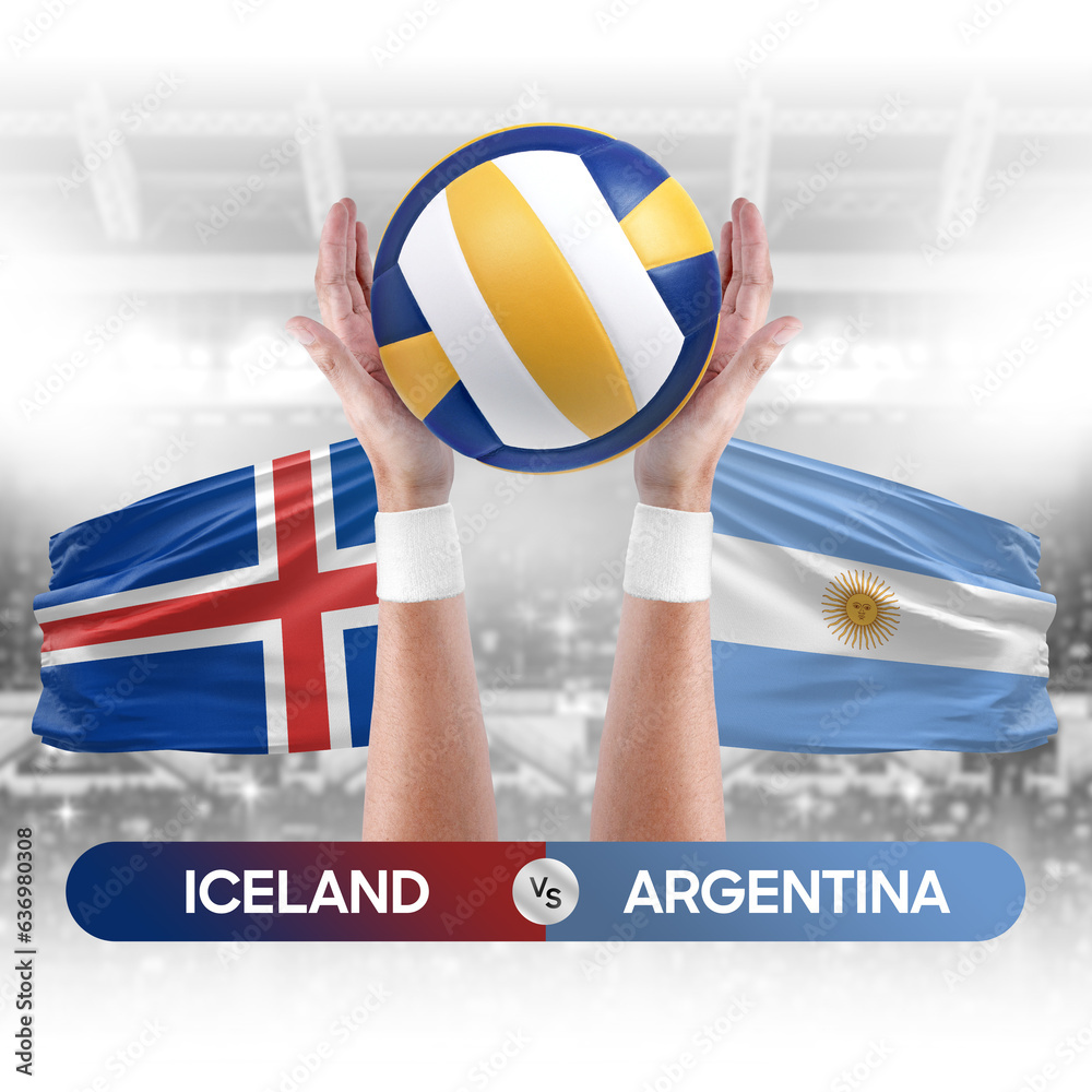 Iceland vs Argentina national teams volleyball volley ball match competition concept.