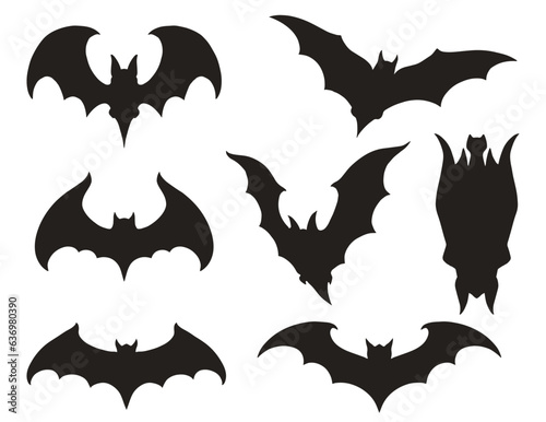 Bats silhouettes monochrome set stickers