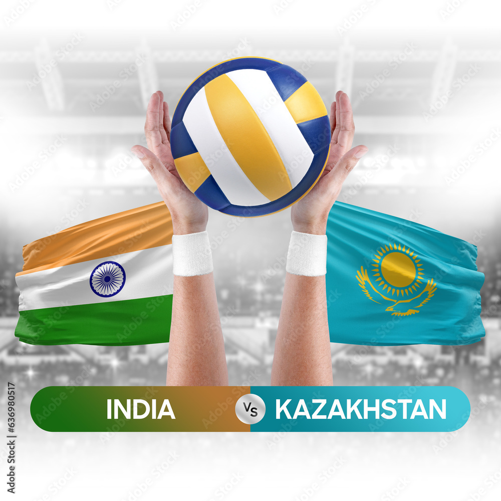 India vs Kazakhstan national teams volleyball volley ball match competition concept.