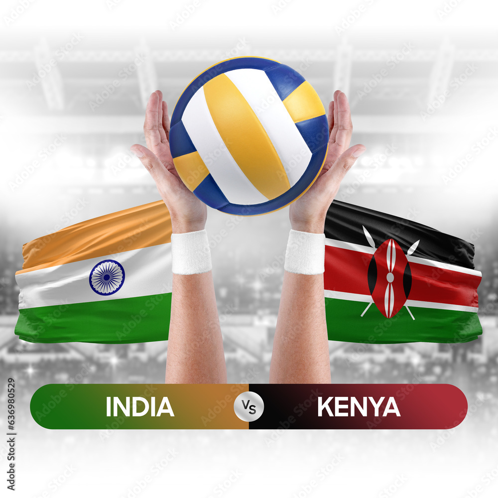 India vs Kenya national teams volleyball volley ball match competition concept.