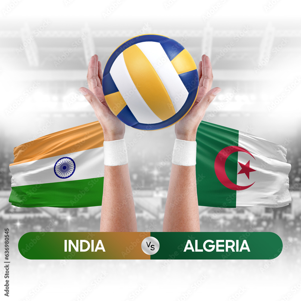 India vs Algeria national teams volleyball volley ball match competition concept.