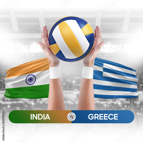India vs Greece national teams volleyball volley ball match competition concept.