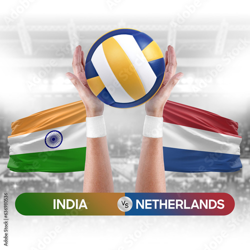 India vs Netherlands national teams volleyball volley ball match competition concept.