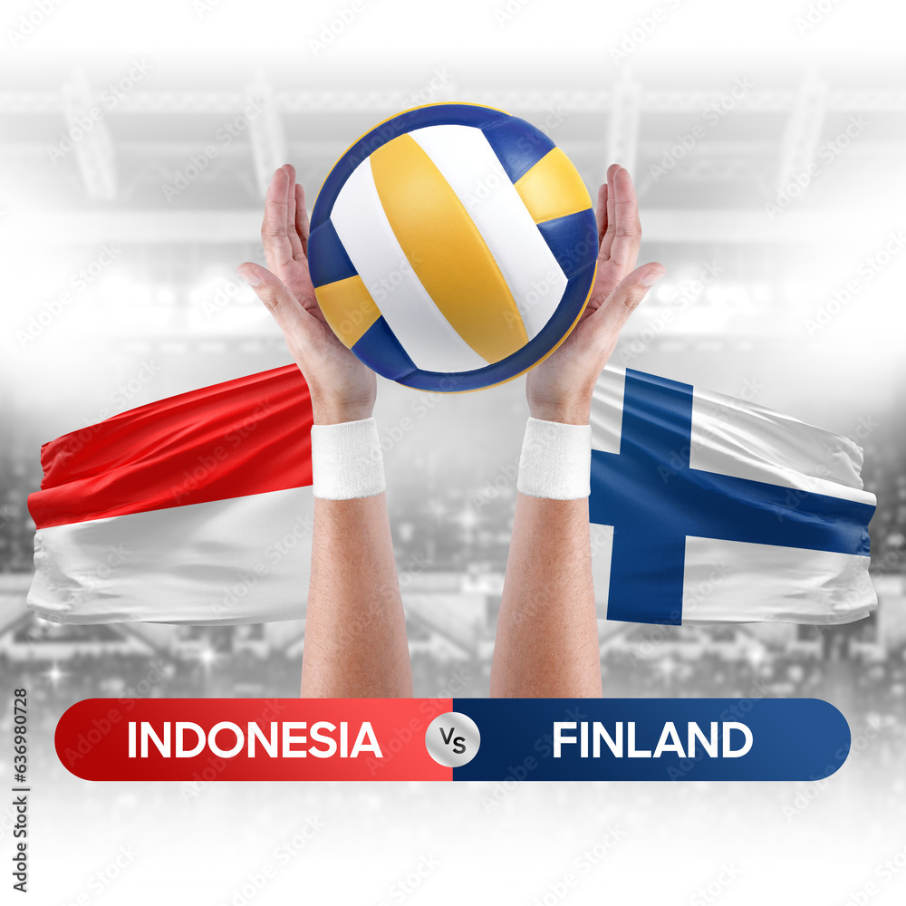 Indonesia vs Finland national teams volleyball volley ball match competition concept.