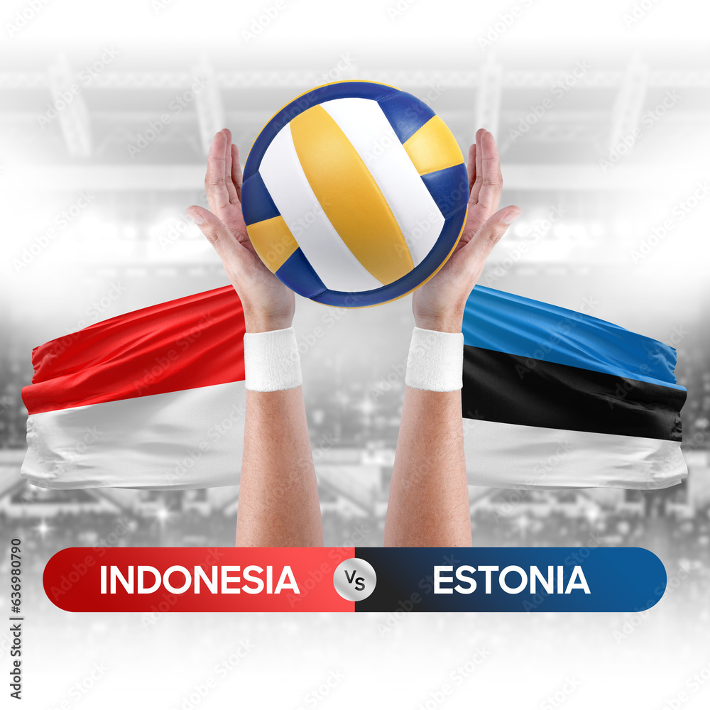 Indonesia vs Estonia national teams volleyball volley ball match competition concept.