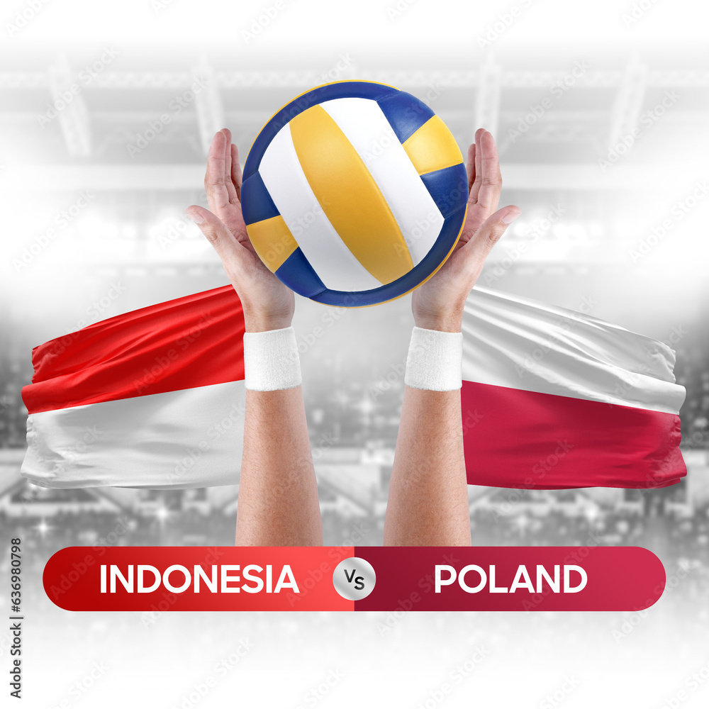 Indonesia vs Poland national teams volleyball volley ball match competition concept.