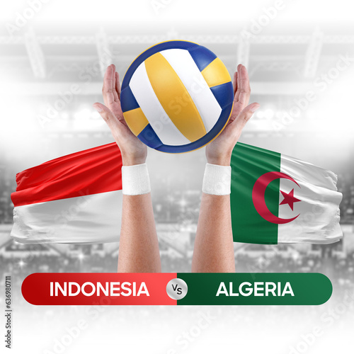 Indonesia vs Algeria national teams volleyball volley ball match competition concept.