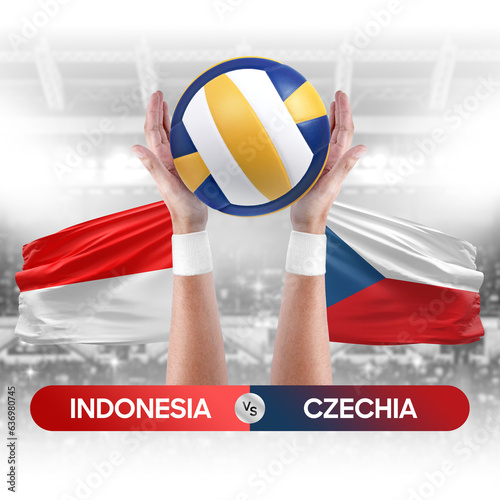 Indonesia vs Czechia national teams volleyball volley ball match competition concept.