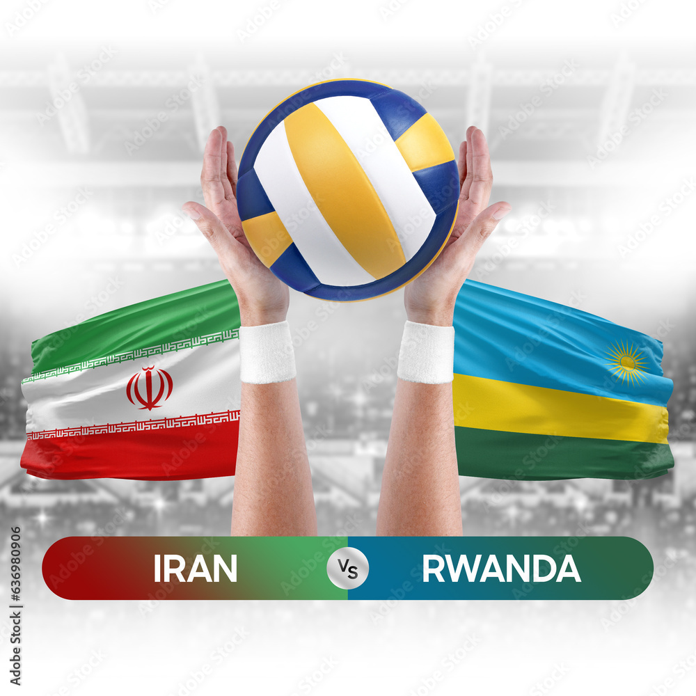 Iran vs Rwanda national teams volleyball volley ball match competition concept.