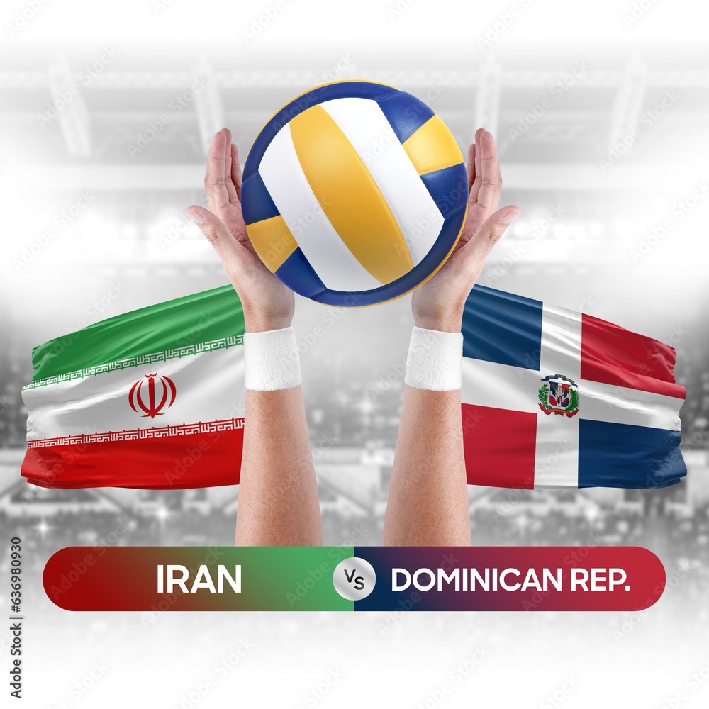 Iran vs Dominican Republic national teams volleyball volley ball match competition concept.