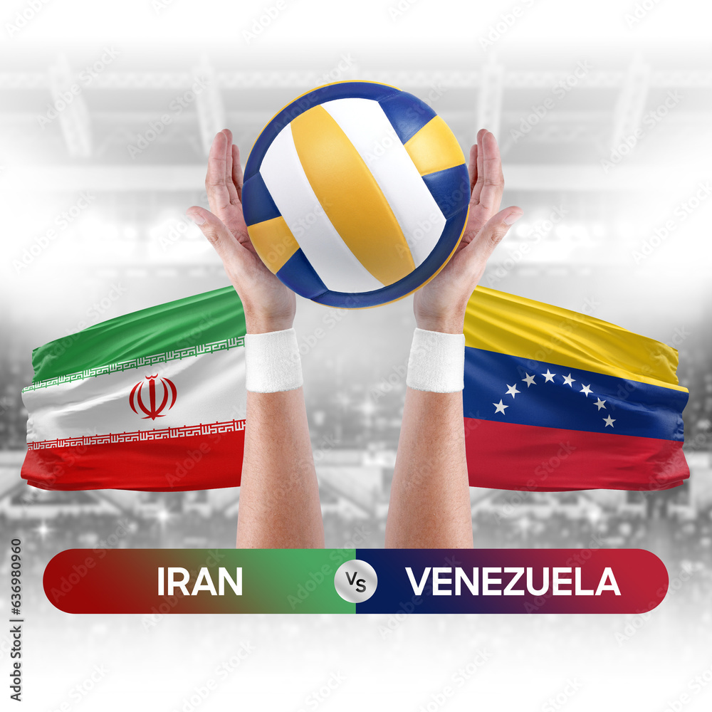 Iran vs Venezuela national teams volleyball volley ball match competition concept.