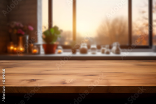 Desk of free space and kitchen interior. © natara