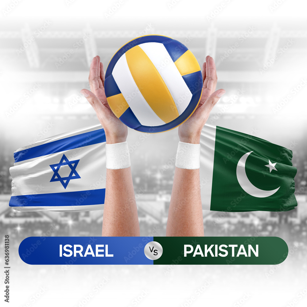 Israel vs Pakistan national teams volleyball volley ball match competition concept.