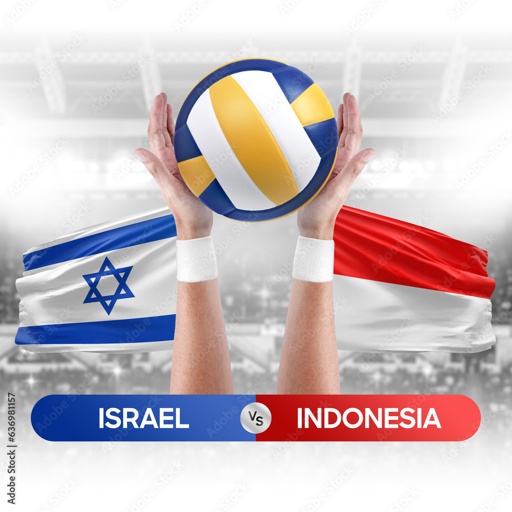 Israel vs Indonesia national teams volleyball volley ball match competition concept.
