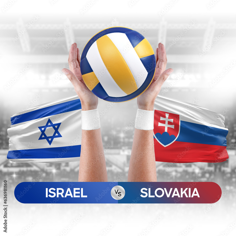 Israel vs Slovakia national teams volleyball volley ball match competition concept.