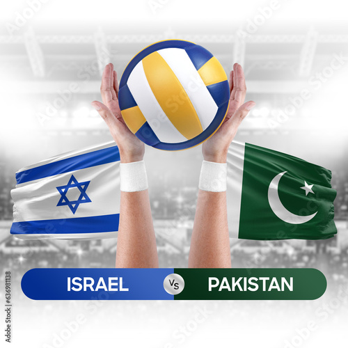 Israel vs Pakistan national teams volleyball volley ball match competition concept.